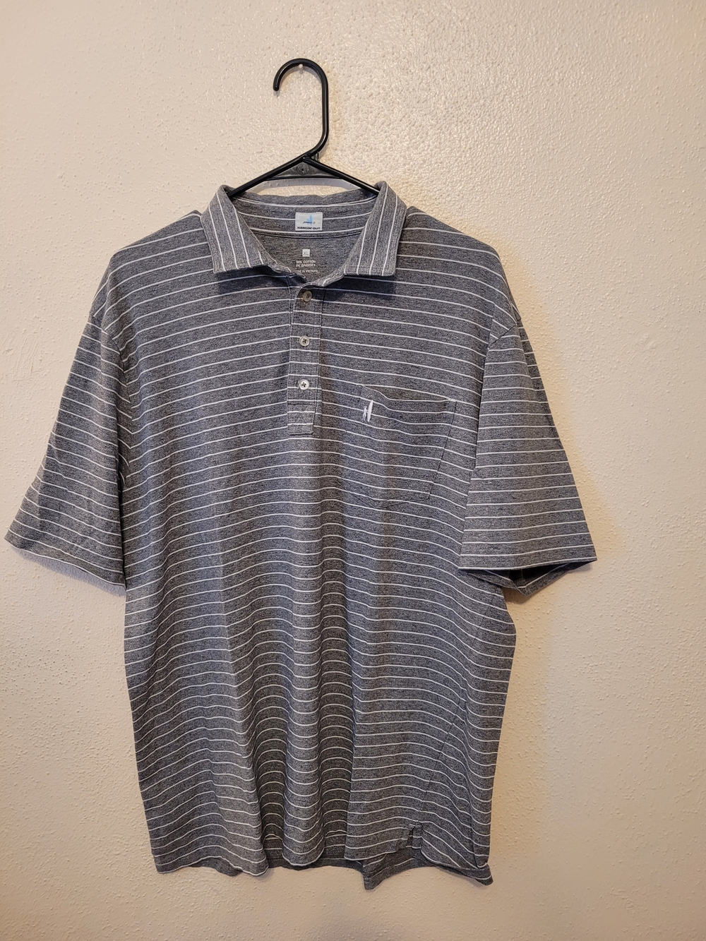 johnnie-O Nelly Hangin' Out Polo Men's XL Gray White Stripe Stretch Pocket